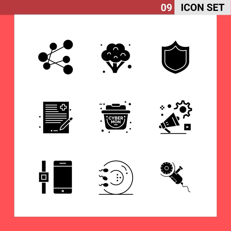 paquete de 9 iconos símbolos de glifo de estilo sólido sobre fondo blanco signos simples para el diseño general fondo de vector de icono negro creativo