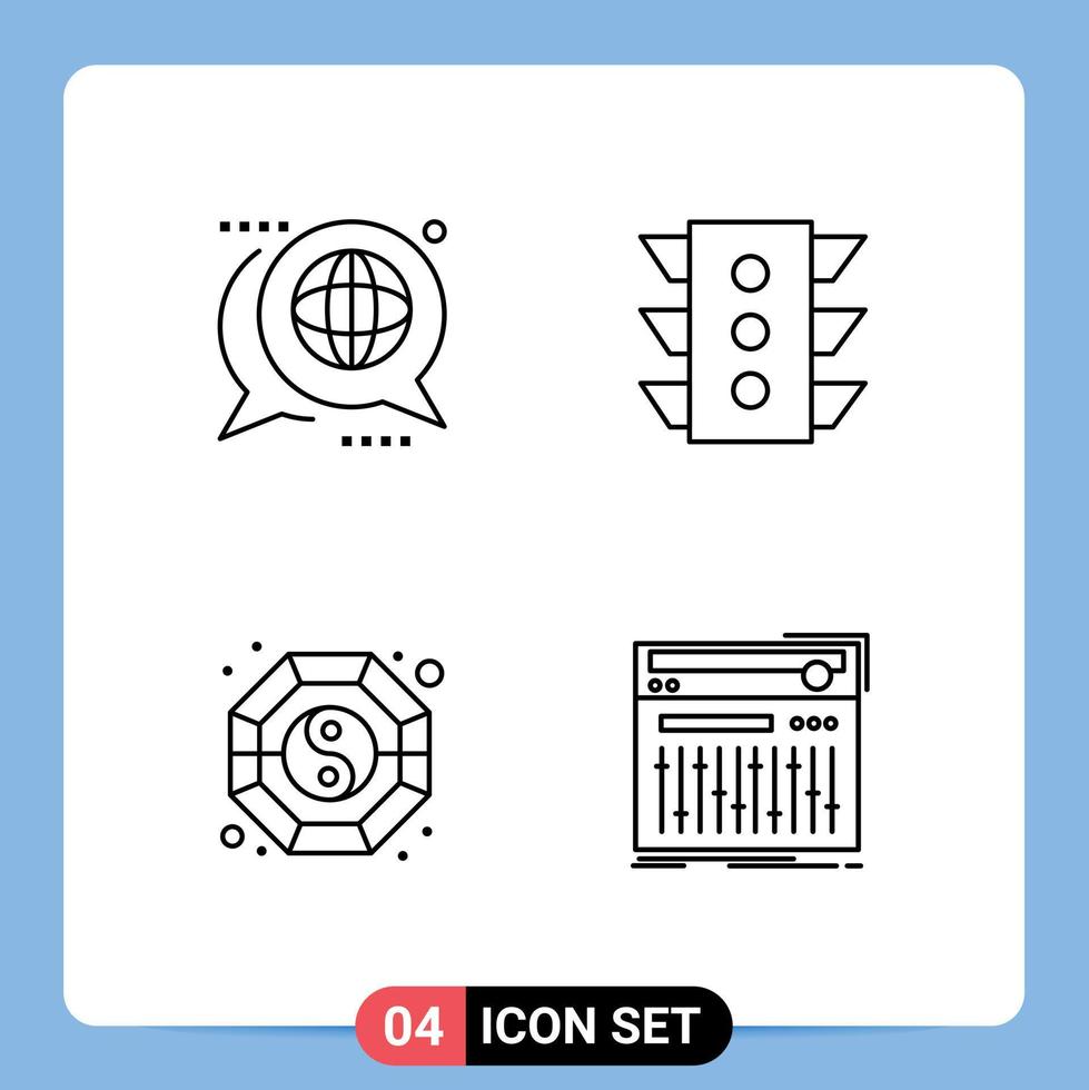 Group of 4 Modern Filledline Flat Colors Set for communication rule global traffic shui Editable Vector Design Elements