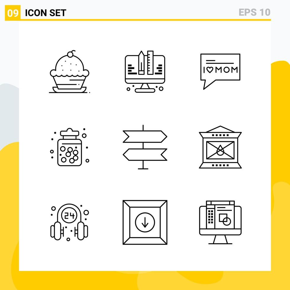 Collection of 9 Universal Line Icons Icon Set for Web and Mobile Creative Black Icon vector background