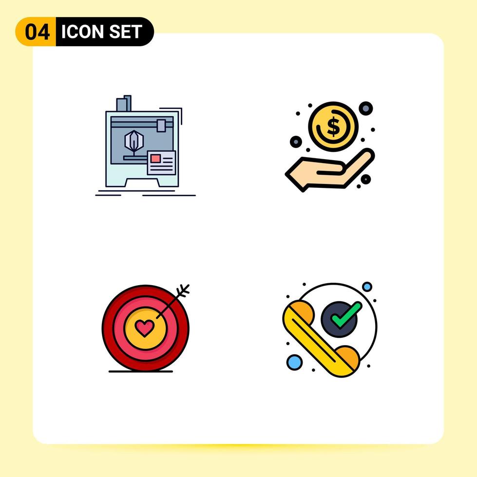 4 Universal Filledline Flat Colors Set for Web and Mobile Applications dimensional target printing money heart Editable Vector Design Elements