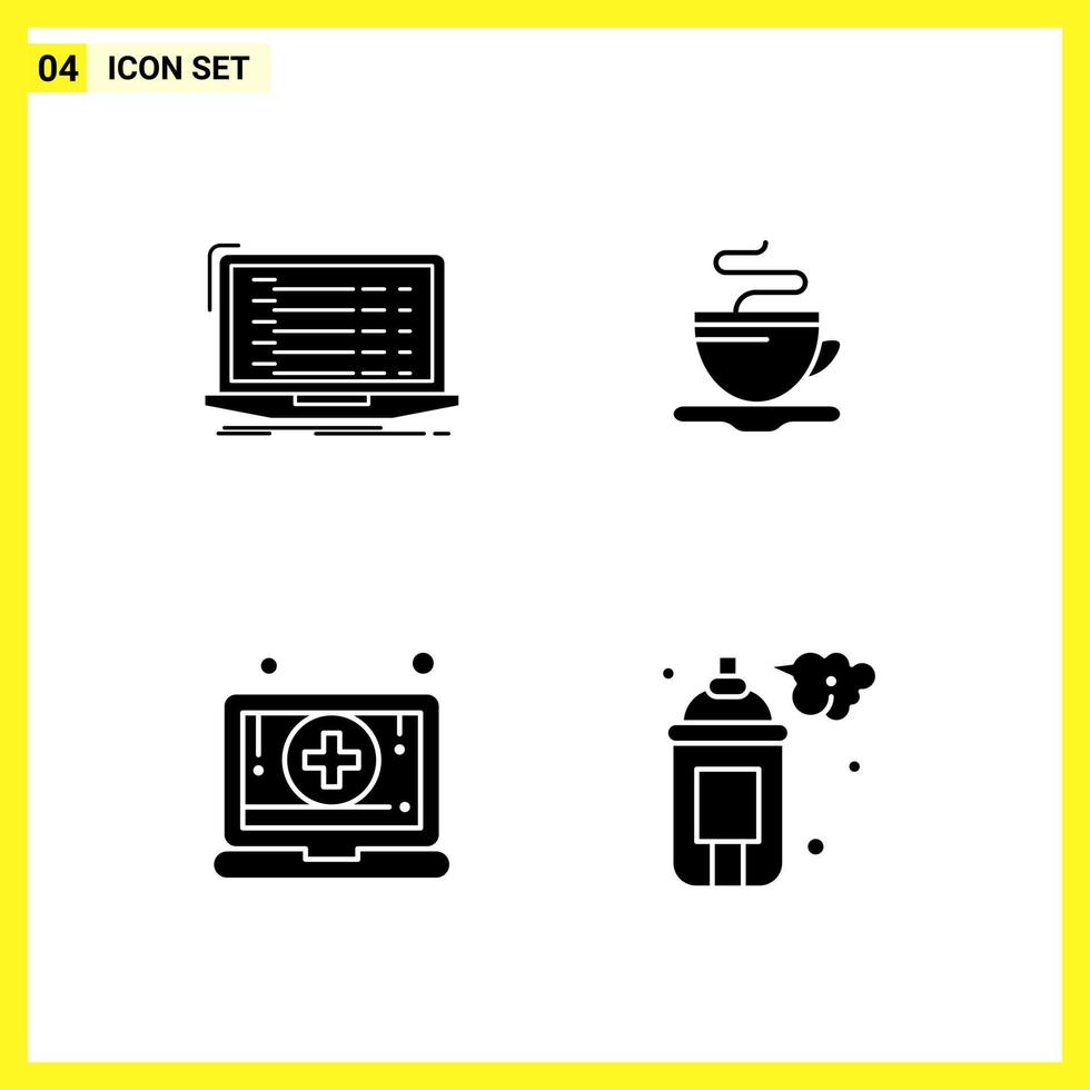 4 Icon Set Simple Solid Symbols Glyph Sign on White Background for Website Design Mobile Applications and Print Media Creative Black Icon vector background