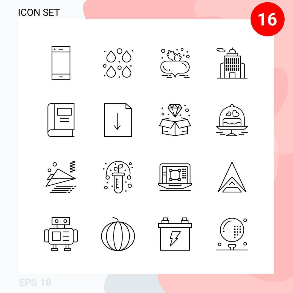 Vector Pack of 16 Icons in Line Style Creative Outline Pack isolated on White Background for Web and Mobile Creative Black Icon vector background