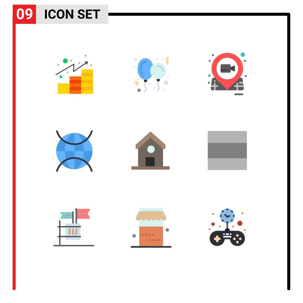 Pack of 9 Modern Flat Colors Signs and Symbols for Web Print Media such as education iot film internet of things pushpin Editable Vector Design Elements
