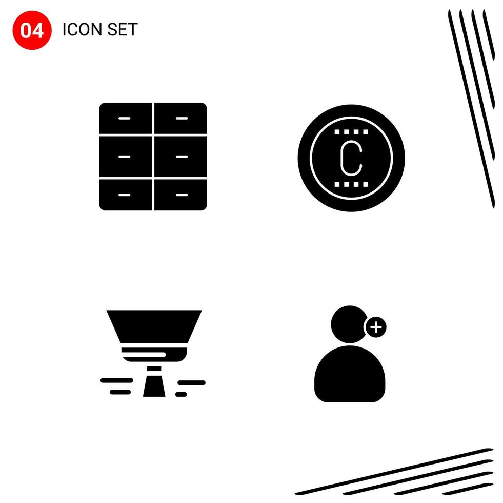 Collection of 4 Vector Icons in solid style Pixle Perfect Glyph Symbols for Web and Mobile Solid Icon Signs on White Background 4 Icons Creative Black Icon vector background