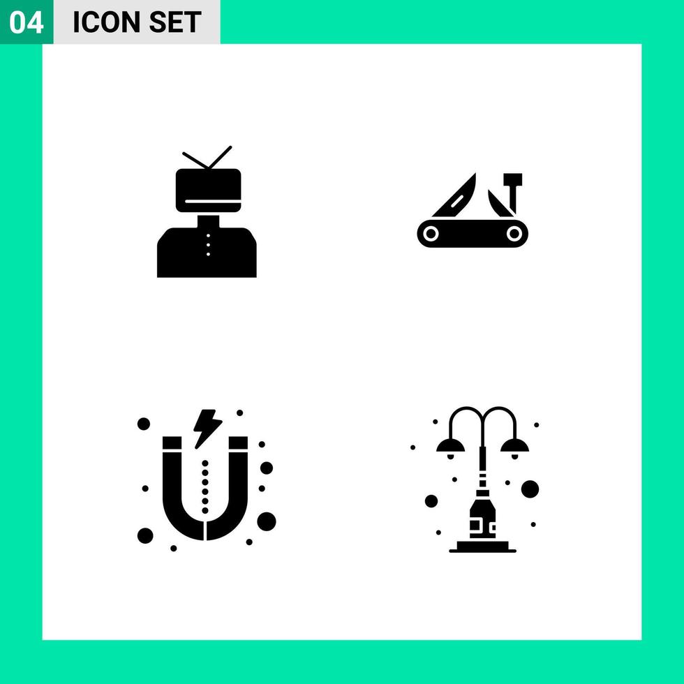 Pack of 4 Solid Style Icon Set Glyph Symbols for print Creative Signs Isolated on White Background 4 Icon Set Creative Black Icon vector background