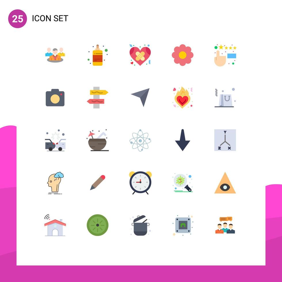 paquete de 25 signos y símbolos modernos de colores planos para medios impresos web, como comentarios románticos, vendaje, olla, amor, elementos de diseño vectorial editables vector