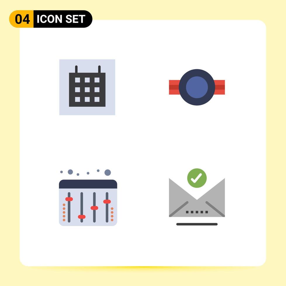 4 Universal Flat Icons Set for Web and Mobile Applications calendar audio grade plain check mark Editable Vector Design Elements