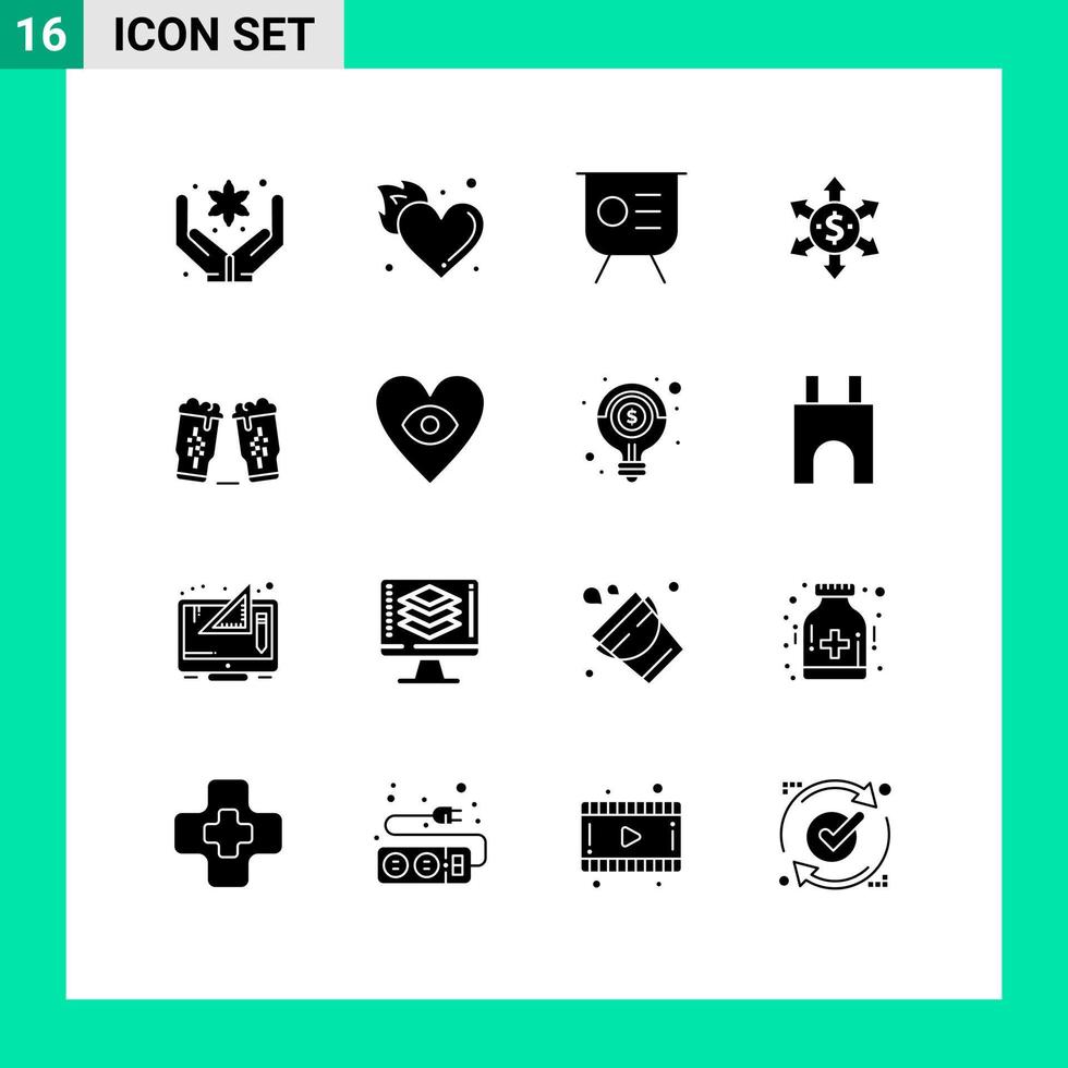 16 Universal Solid Glyph Signs Symbols of drink arrow finance money presentation Editable Vector Design Elements