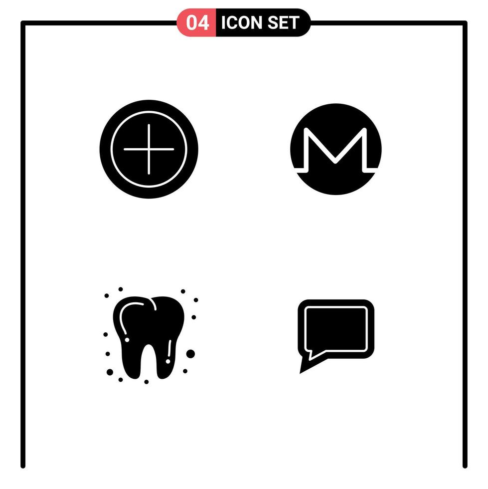 Stock Vector Icon Pack of 4 Line Signs and Symbols for finance tooth monero crypto currency comment Editable Vector Design Elements