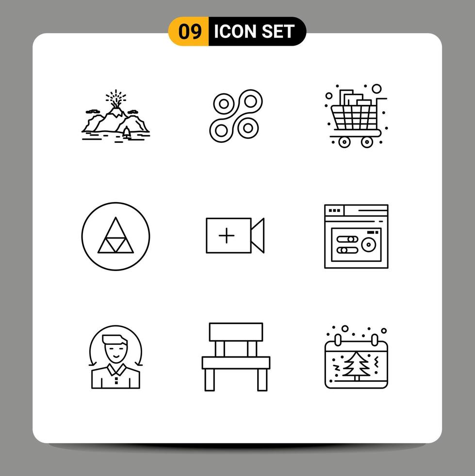 Pack of 9 creative Outlines of symbols sign cart rune trolley Editable Vector Design Elements