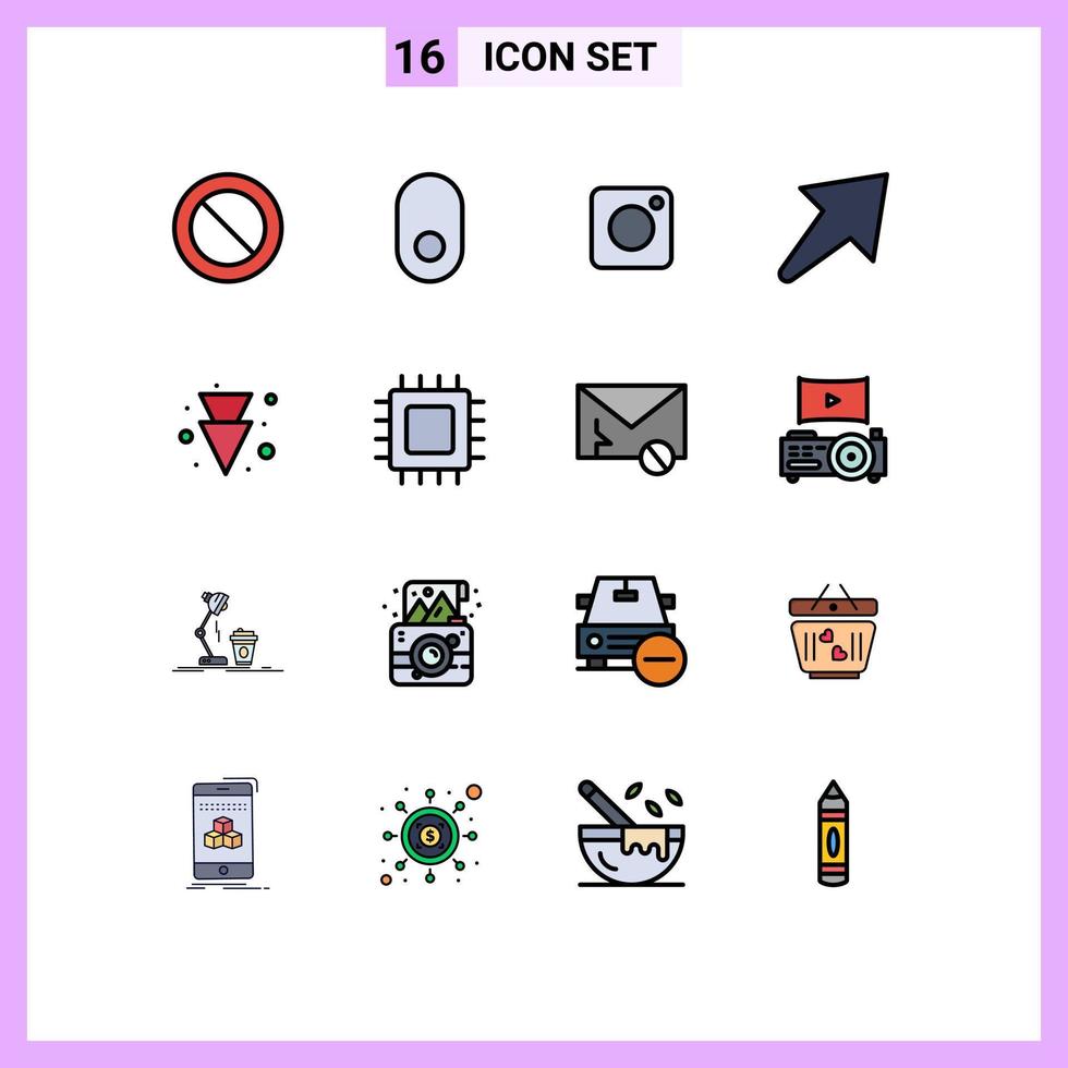 Universal Icon Symbols Group of 16 Modern Flat Color Filled Lines of computers full photo down u Editable Creative Vector Design Elements