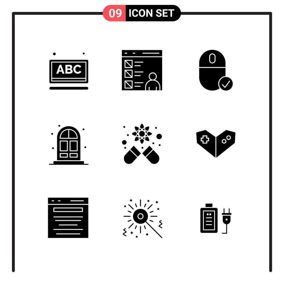 Set of 9 Solid Style Icons for web and mobile Glyph Symbols for print Solid Icon Signs Isolated on White Background 9 Icon Set Creative Black Icon vector background