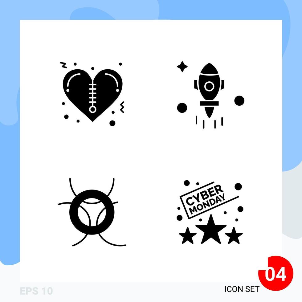 Modern Pack of 4 Icons Solid Glyph Symbols isolated on White Backgound for Website designing Creative Black Icon vector background