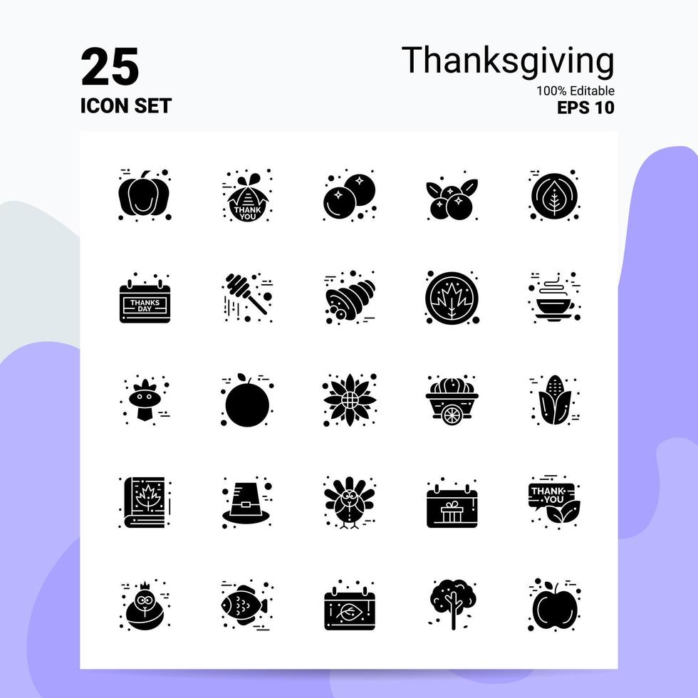 25 Thanksgiving Icon Set 100 Editable EPS 10 Files Business Logo Concept Ideas Solid Glyph icon design vector