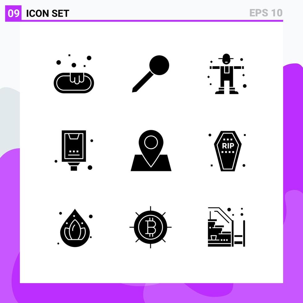 9 Thematic Vector Solid Glyphs and Editable Symbols of pointer poster farming marketing announcement Editable Vector Design Elements
