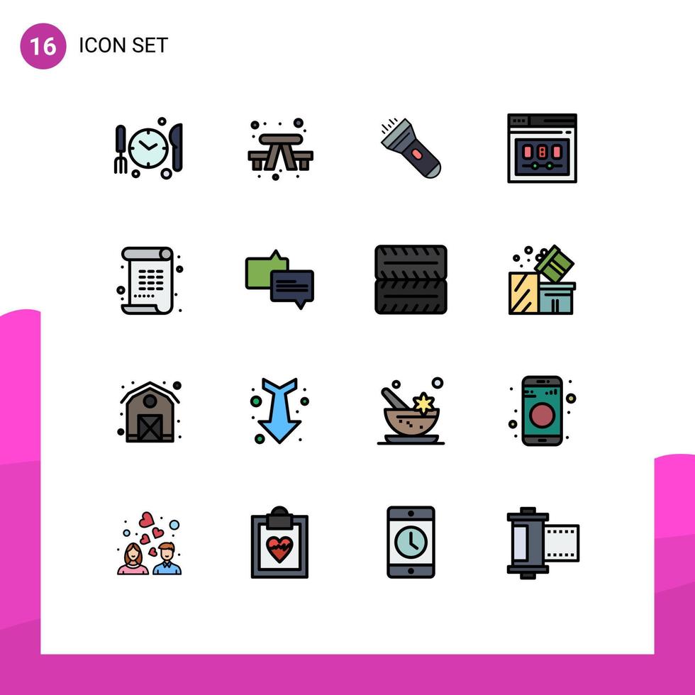Modern Set of 16 Flat Color Filled Lines Pictograph of art webpage light web page Editable Creative Vector Design Elements