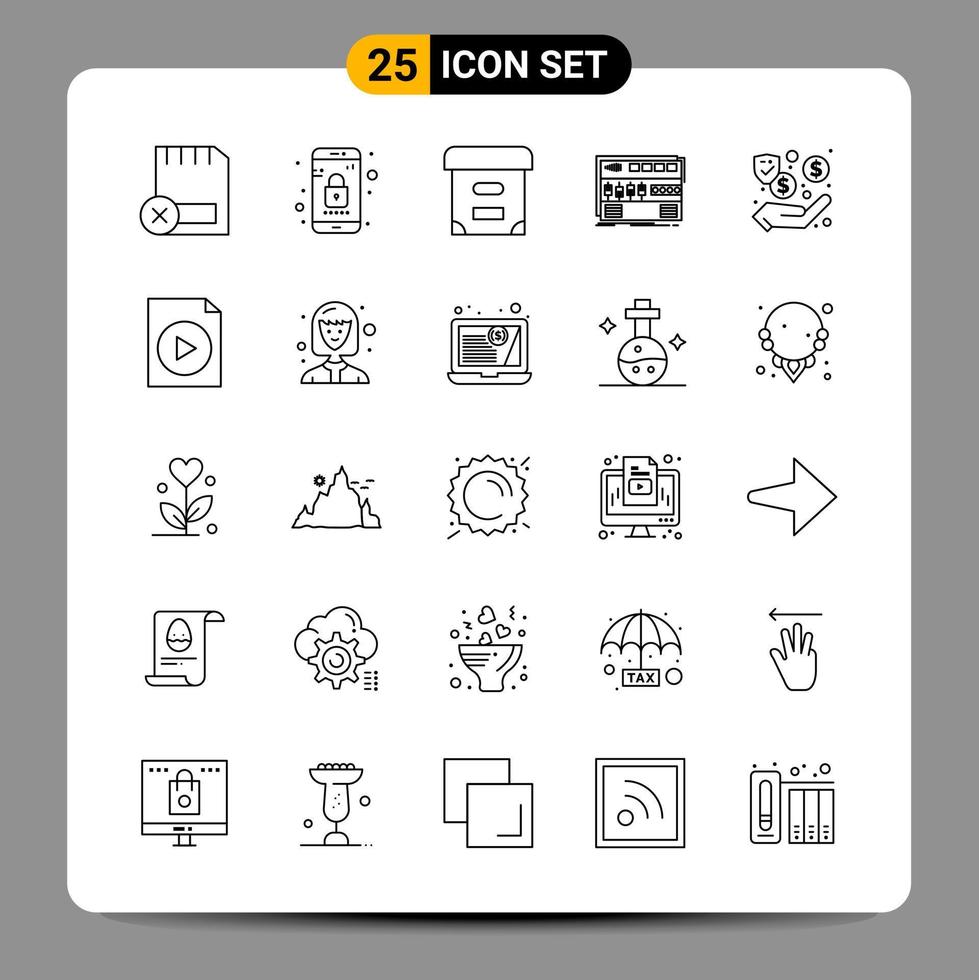 Paquete de 25 iconos negros símbolos de contorno signos para diseños receptivos sobre fondo blanco 25 iconos establecidos fondo de vector de icono negro creativo