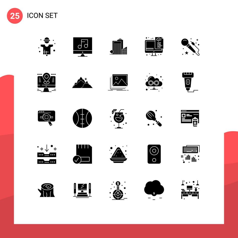 Modern Set of 25 Solid Glyphs and symbols such as files optimization video coding tower Editable Vector Design Elements