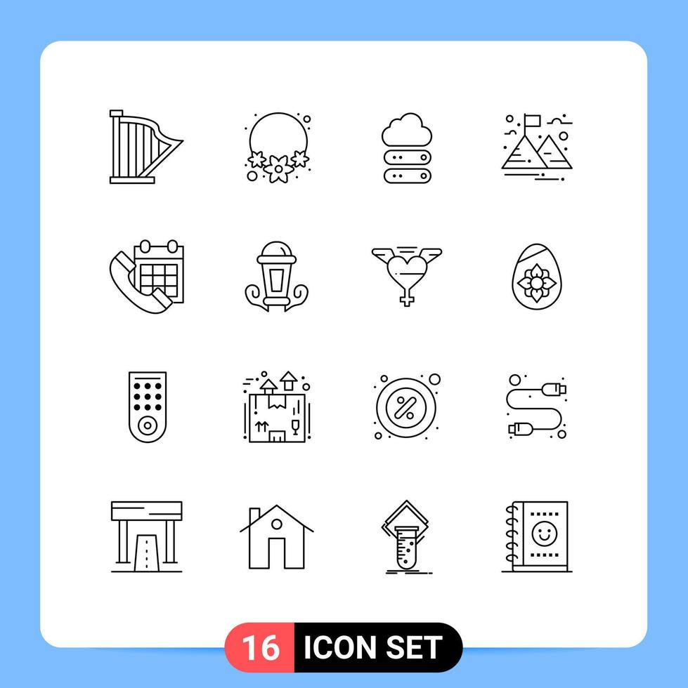 Set of 16 Vector Outlines on Grid for call colander big mountain goal Editable Vector Design Elements