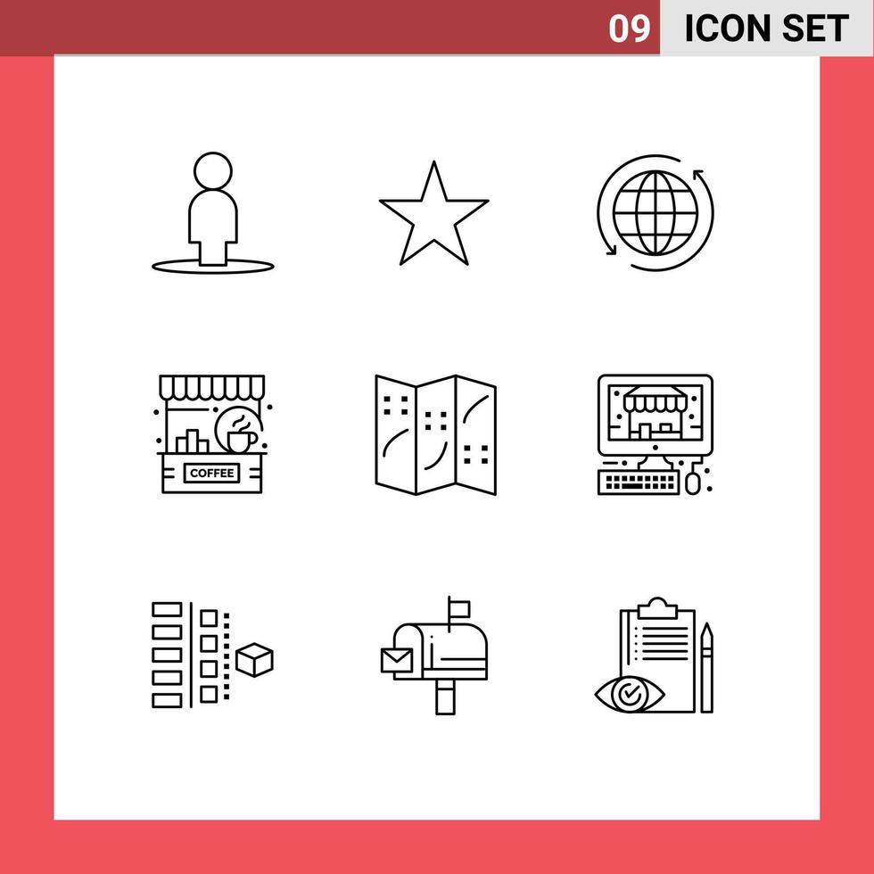 Outline Pack of 9 Universal Symbols of navigation shop internet counter cafe Editable Vector Design Elements
