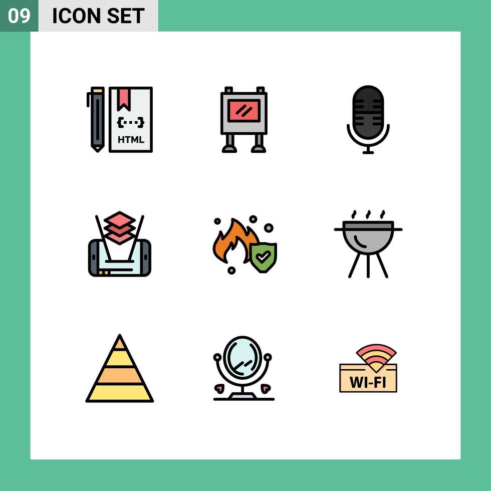 Universal Icon Symbols Group of 9 Modern Filledline Flat Colors of service fire poster technology mobile Editable Vector Design Elements