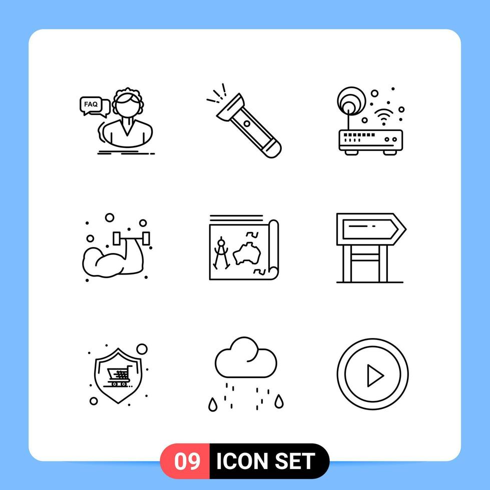 9 Line Black Icon Pack Outline Symbols for Mobile Apps isolated on white background 9 Icons Set Creative Black Icon vector background