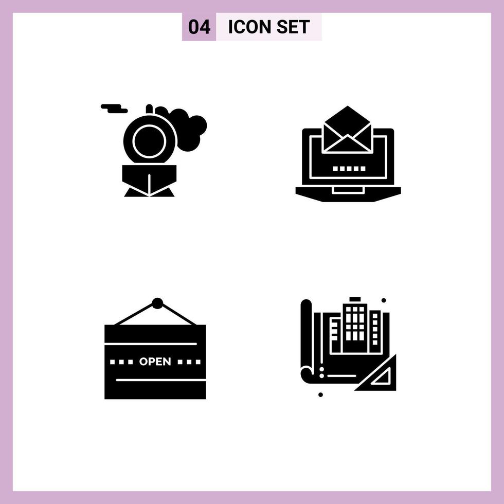 Set of 4 Modern UI Icons Symbols Signs for retro open server open shop Editable Vector Design Elements