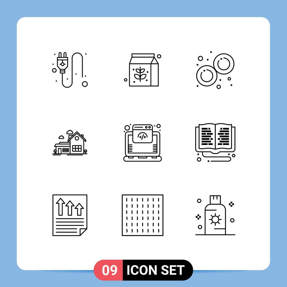 Set of 9 Vector Outlines on Grid for internet cloud laboratory farm house space Editable Vector Design Elements