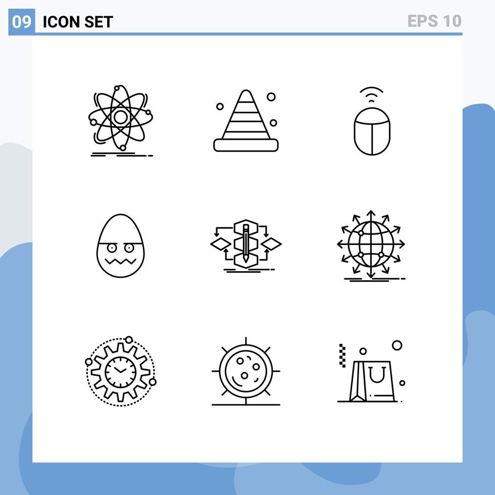 Universal Icon Symbols Group of 9 Modern Outlines of algorithm easter road decoration computer Editable Vector Design Elements