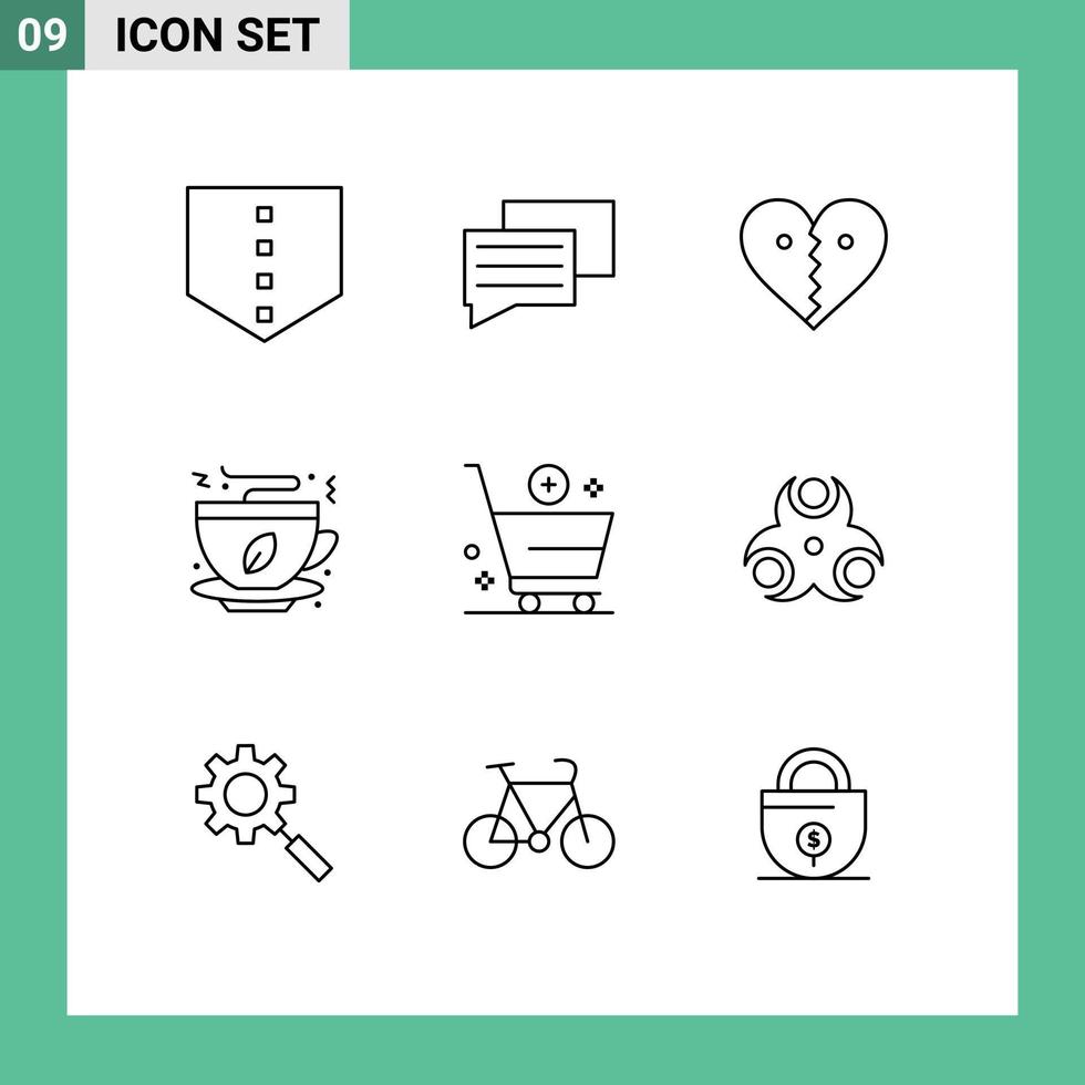 Mobile Interface Outline Set of 9 Pictograms of commerce buy break add fast food Editable Vector Design Elements