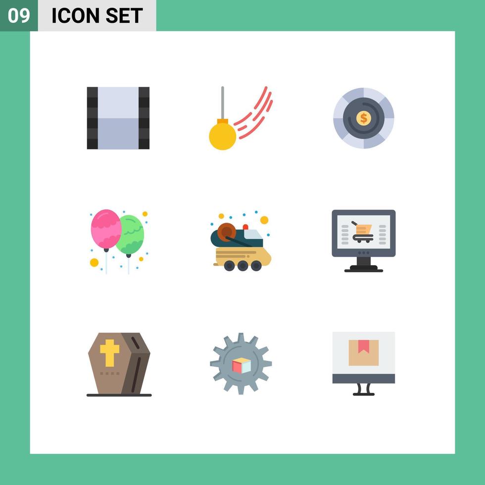 Set of 9 Modern UI Icons Symbols Signs for space celebrate budget party decoration Editable Vector Design Elements