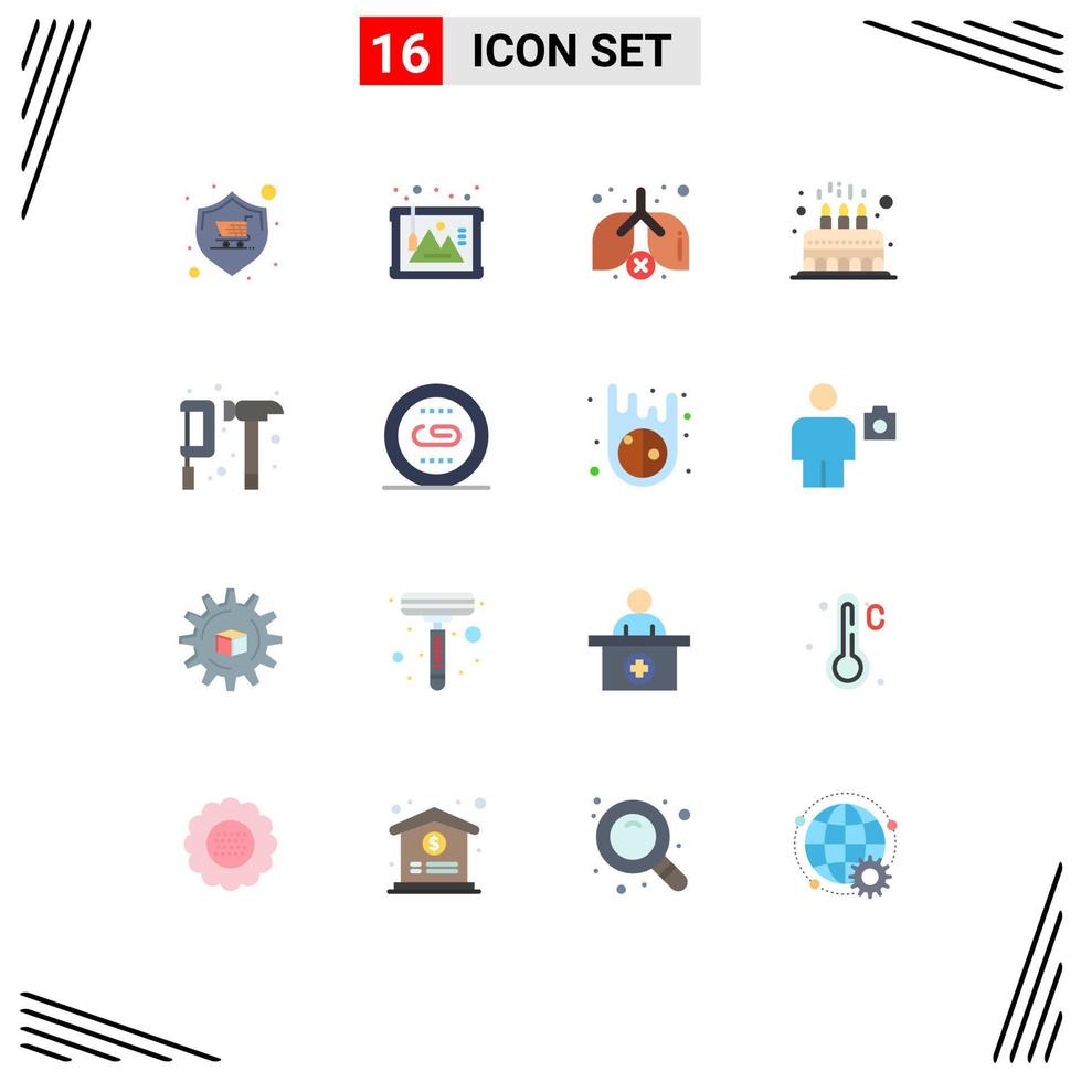 Universal Icon Symbols Group of 16 Modern Flat Colors of camping cute history child party Editable Pack of Creative Vector Design Elements