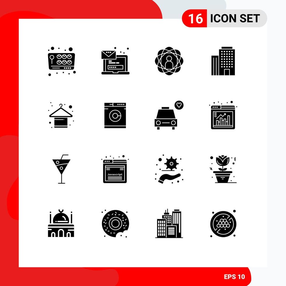 Pack of 16 creative Solid Glyphs of clothes office login building research Editable Vector Design Elements