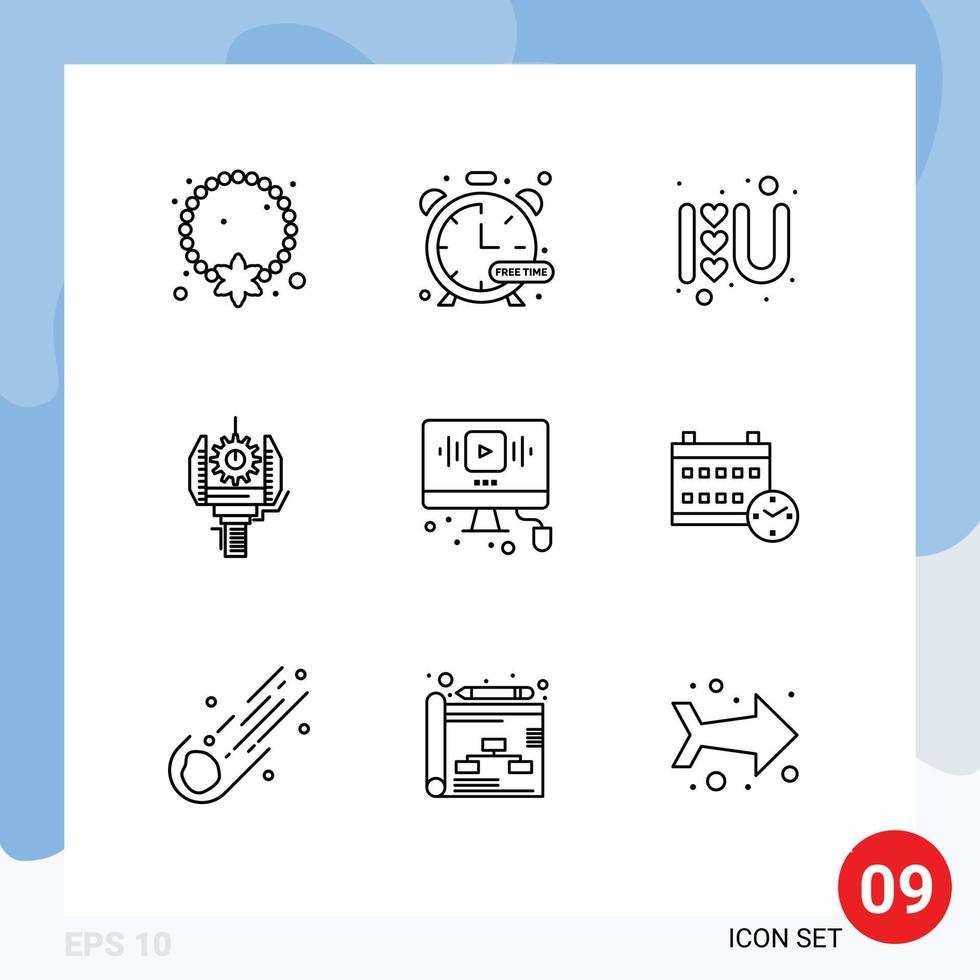 9 Universal Outline Signs Symbols of robotics machine watch industry love sign Editable Vector Design Elements