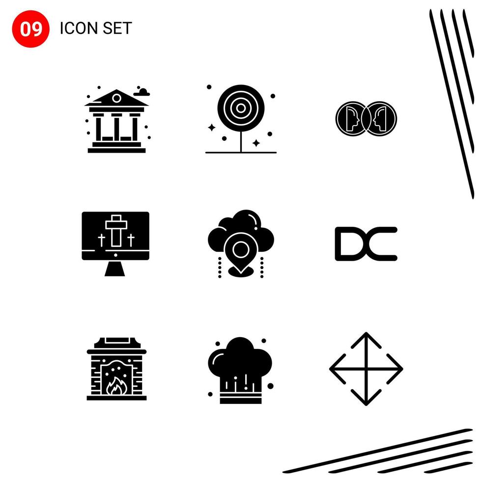 Collection of 9 Vector Icons in solid style Pixle Perfect Glyph Symbols for Web and Mobile Solid Icon Signs on White Background 9 Icons