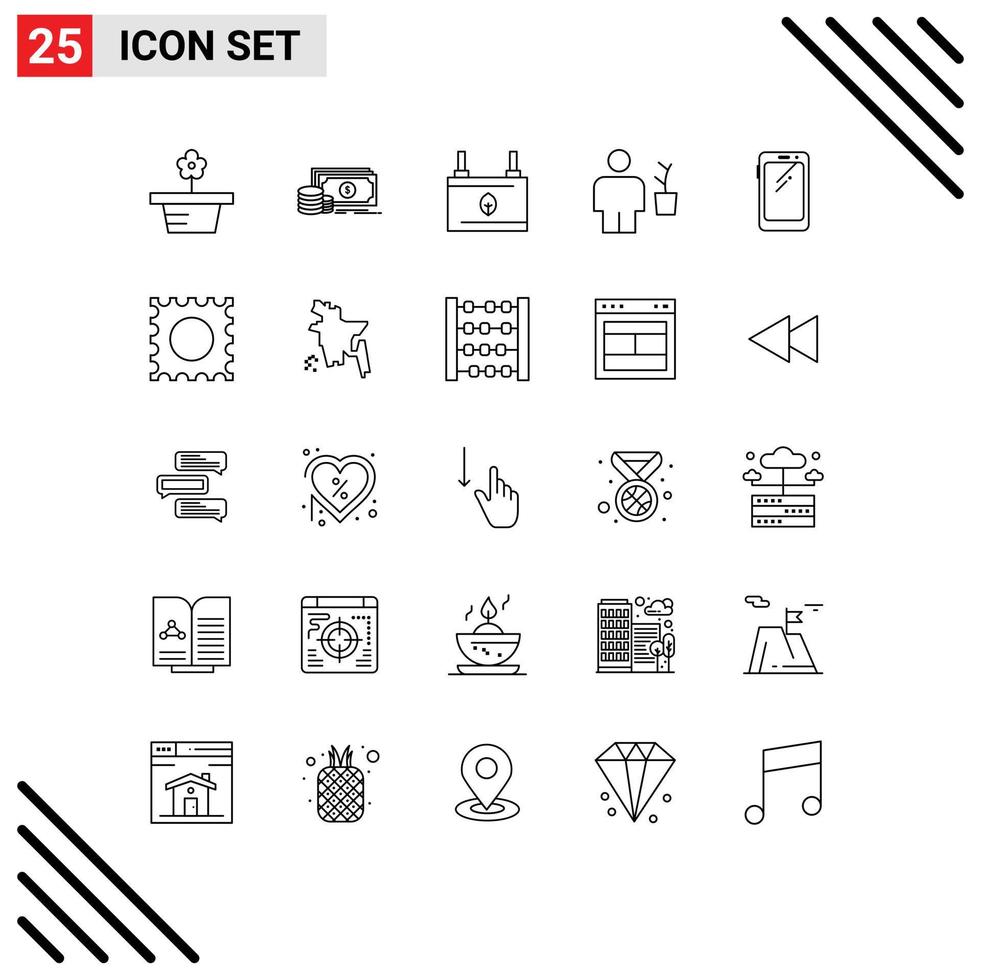 Group of 25 Lines Signs and Symbols for pot human battery body energy Editable Vector Design Elements