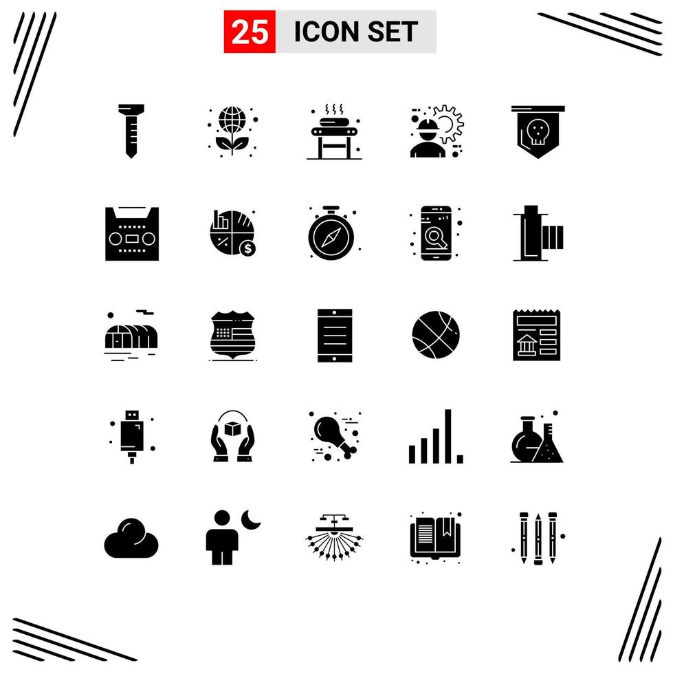 Set of 25 Vector Solid Glyphs on Grid for halloween gear relaxation labour construction worker Editable Vector Design Elements