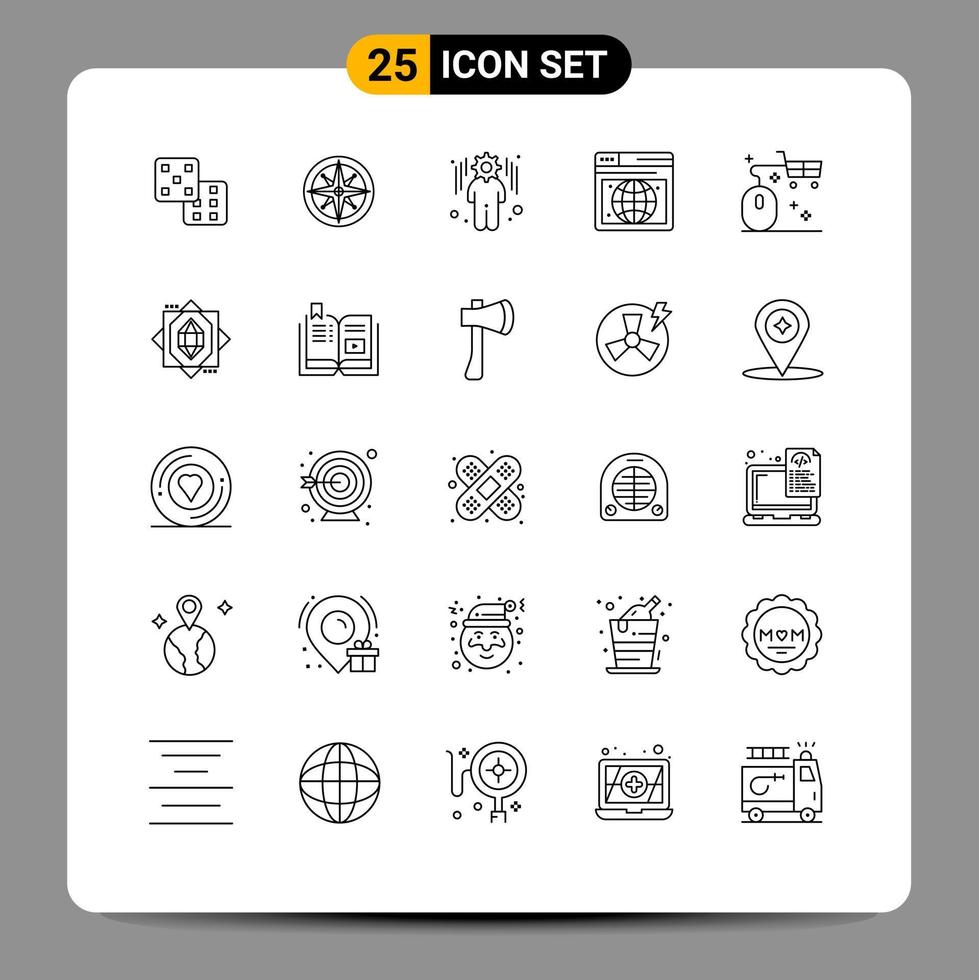25 Thematic Vector Lines and Editable Symbols of online cart business basket web Editable Vector Design Elements