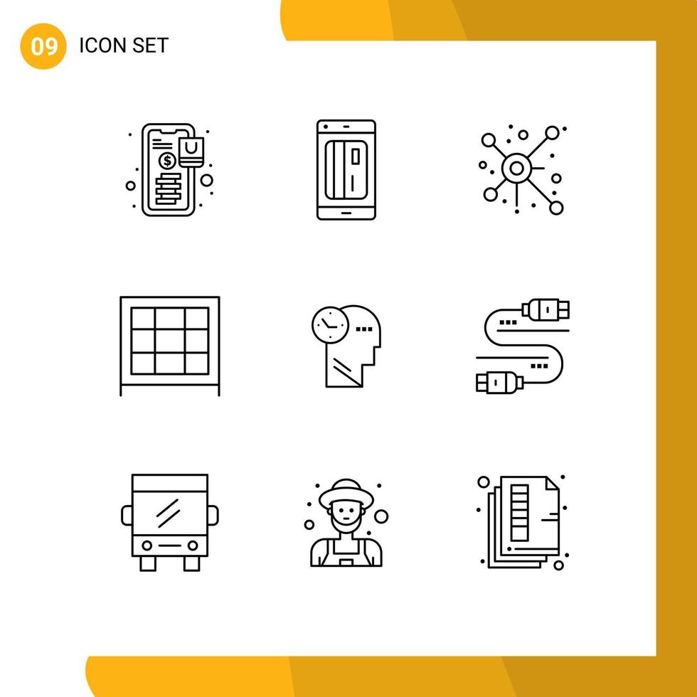 9 Universal Outline Signs Symbols of mind furniture digital cabinet connection Editable Vector Design Elements