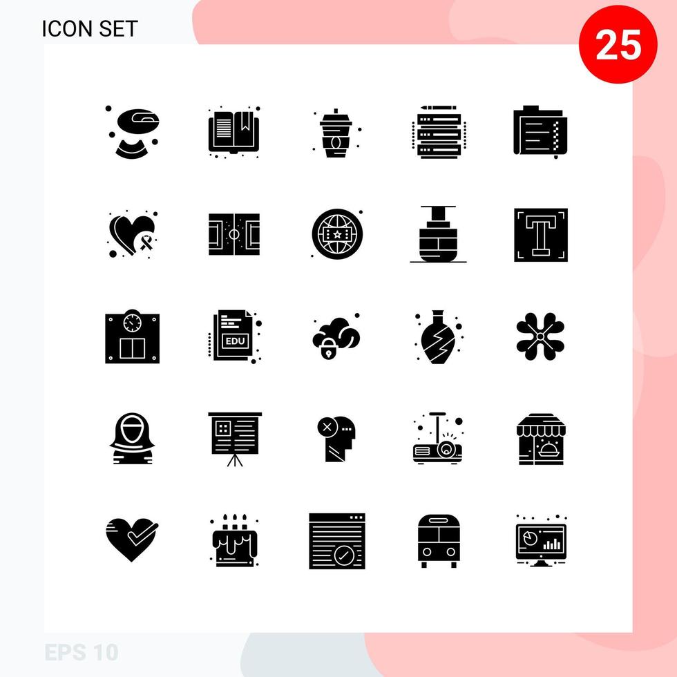Pictogram Set of 25 Simple Solid Glyphs of document archive food server database Editable Vector Design Elements