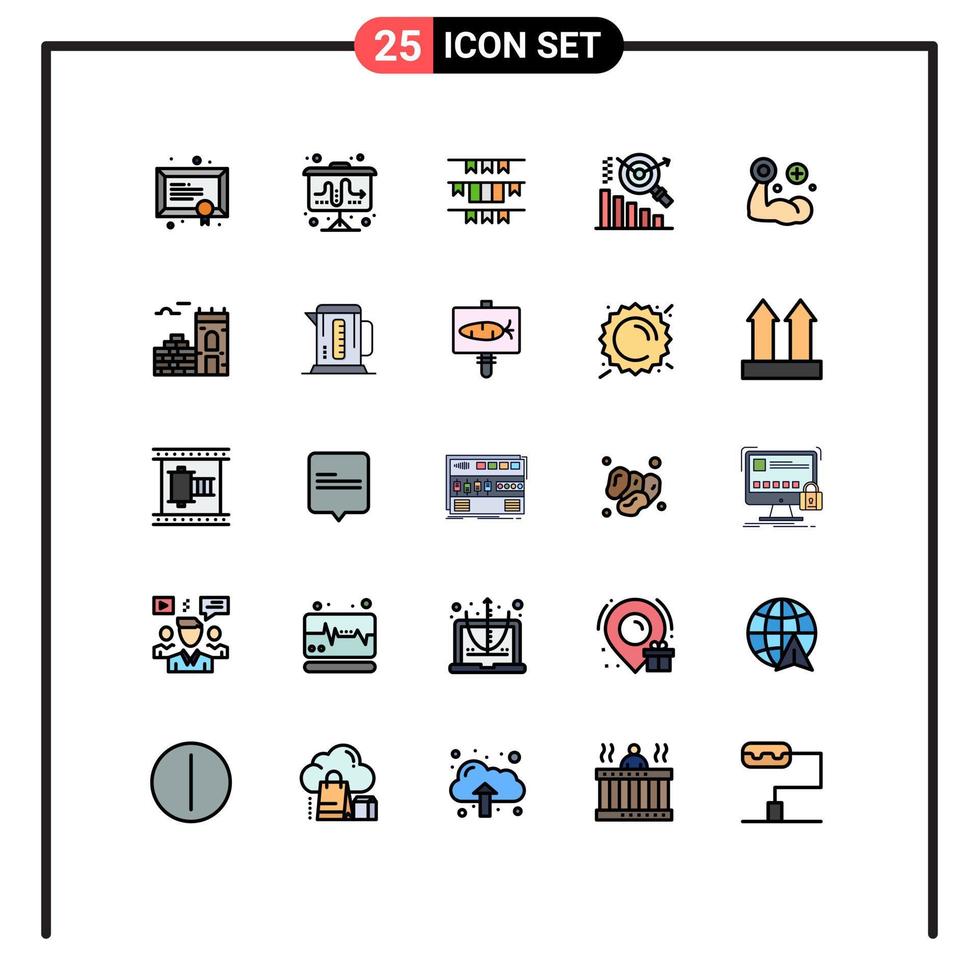 Modern Set of 25 Filled line Flat Colors and symbols such as hand search banner graph irish Editable Vector Design Elements
