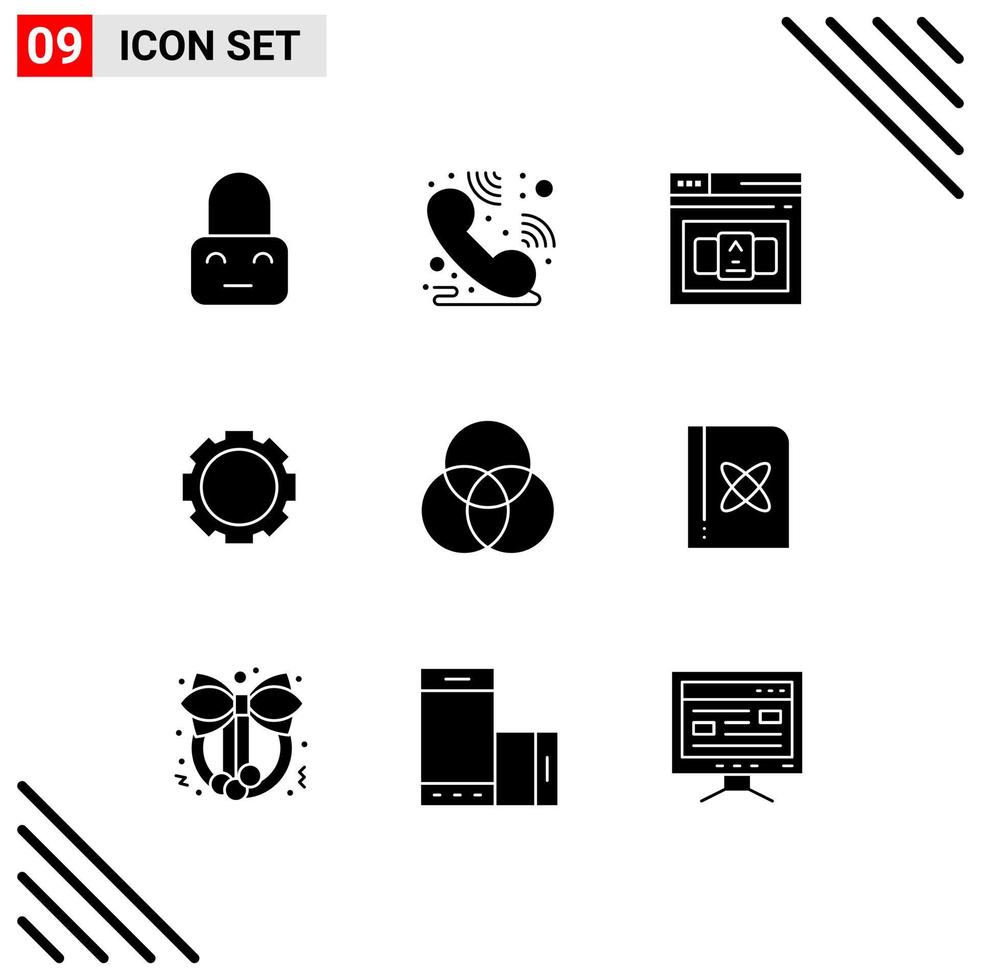 Set of 9 Modern UI Icons Symbols Signs for book color code circles setting Editable Vector Design Elements