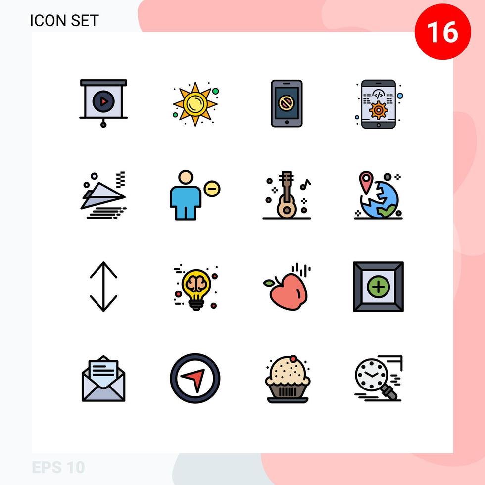 Set of 16 Modern UI Icons Symbols Signs for paper plane responsive cell software app Editable Creative Vector Design Elements