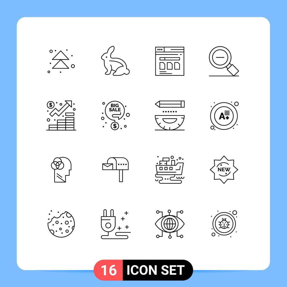 16 Thematic Vector Outlines and Editable Symbols of zoom magnifying glass page magnify file Editable Vector Design Elements