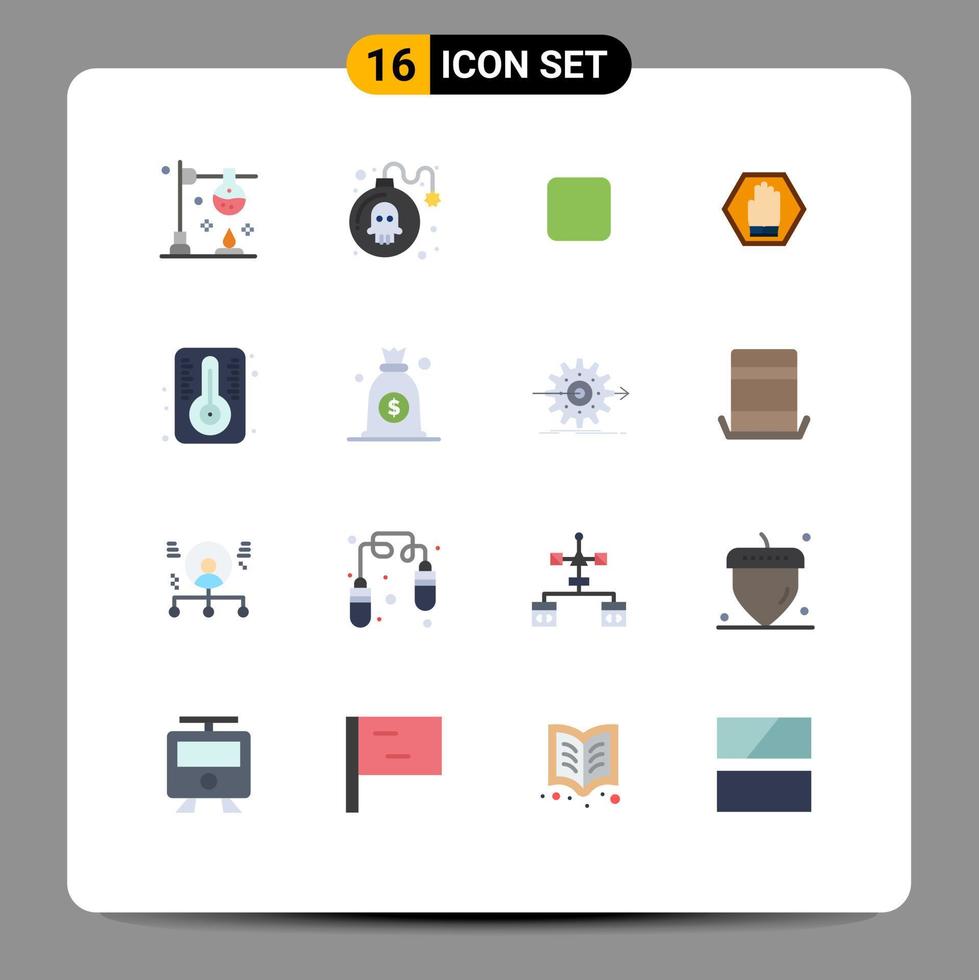 paquete de color plano de 16 símbolos universales de caja de advertencia de temperatura tráfico paquete editable a mano de elementos creativos de diseño de vectores