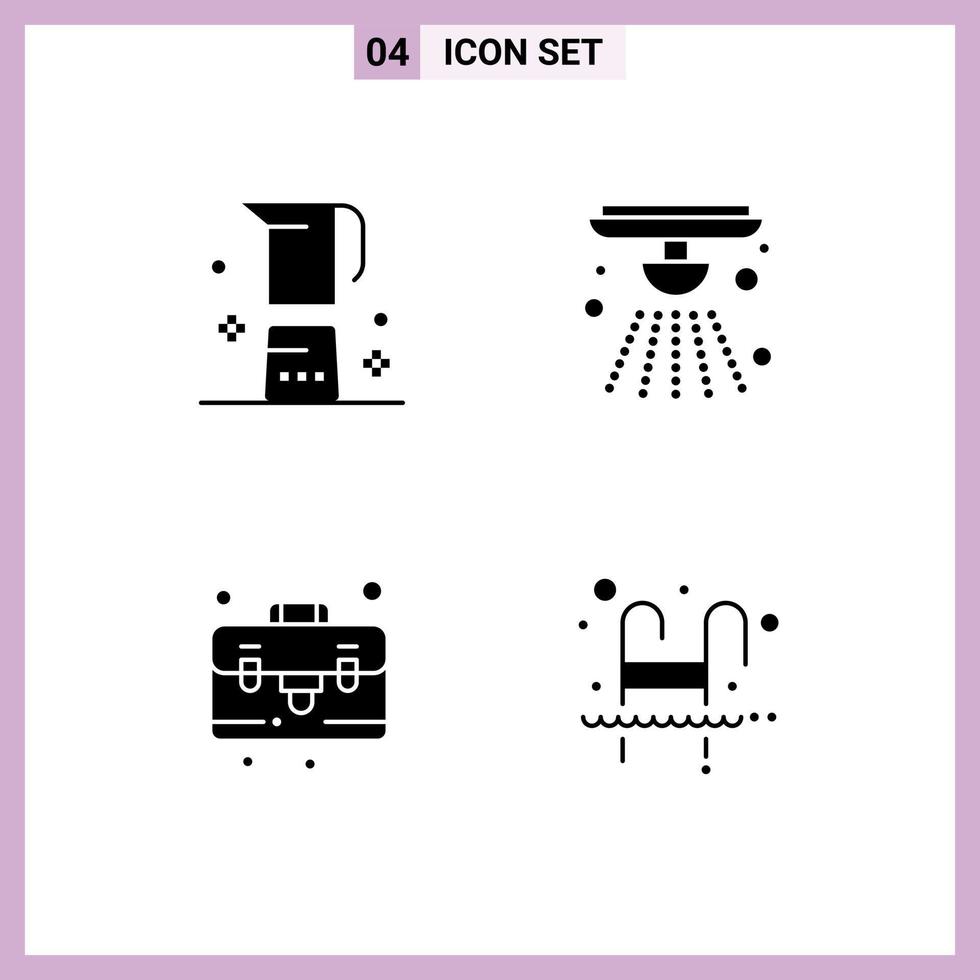 conjunto de 4 glifos sólidos vectoriales en la cuadrícula para elementos de diseño vectorial editables del caso de alerta del fabricante de bolsas de bebidas vector