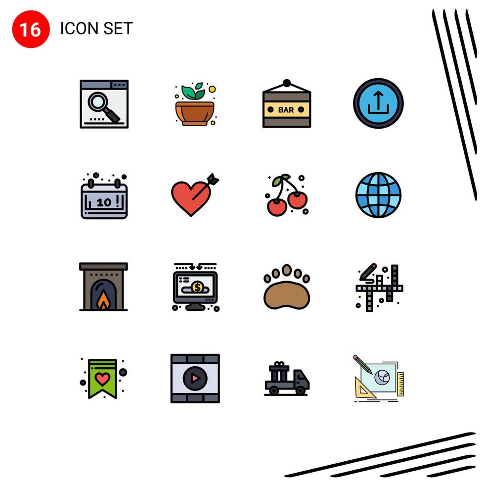 Set of 16 Commercial Flat Color Filled Lines pack for interface application spa food and drink drink bar Editable Creative Vector Design Elements