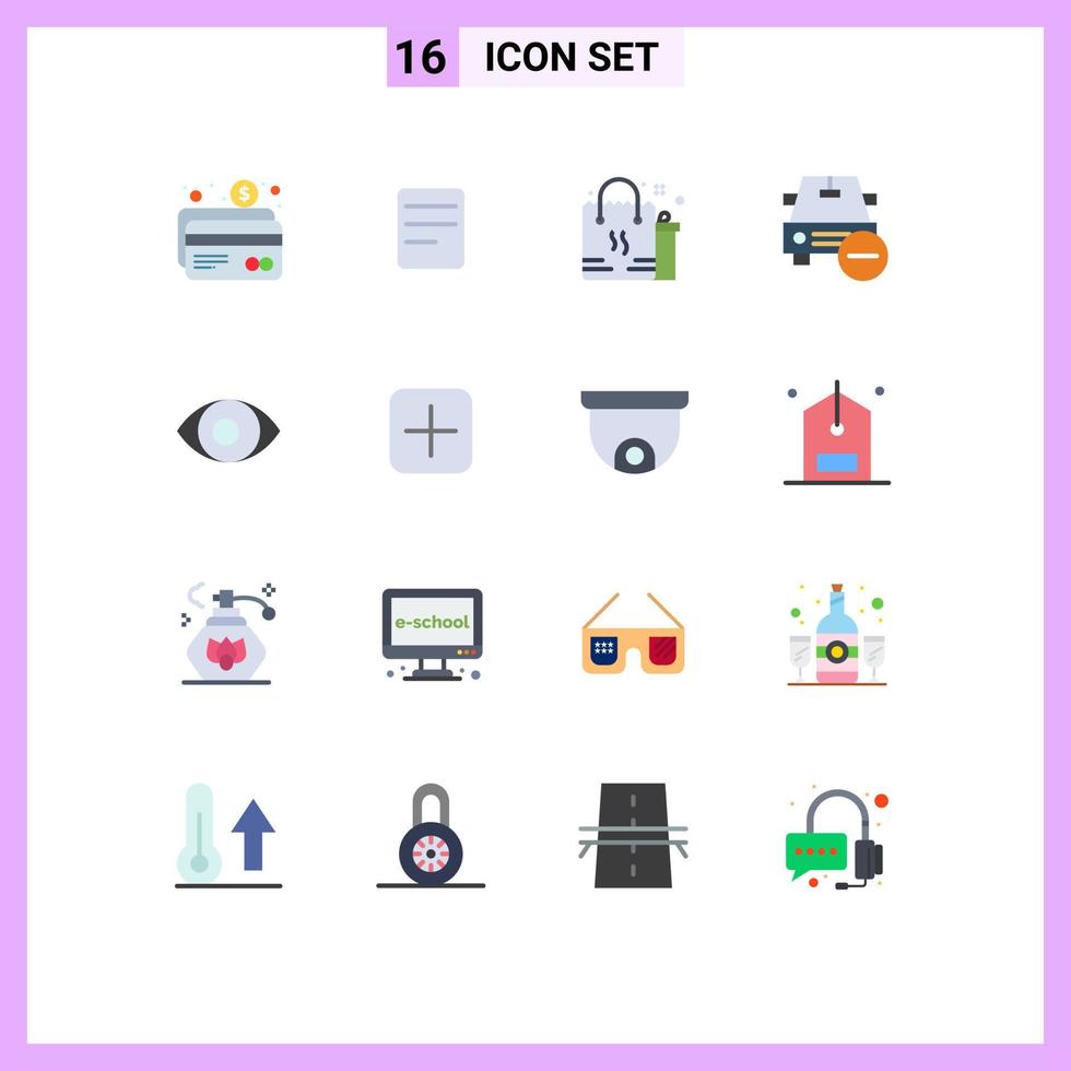 Universal Icon Symbols Group of 16 Modern Flat Colors of degrees minus bag less car Editable Pack of Creative Vector Design Elements
