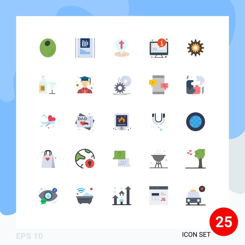 conjunto de pictogramas de 25 colores planos simples de configuración de engranajes información de mapa faq elementos de diseño vectorial editables vector