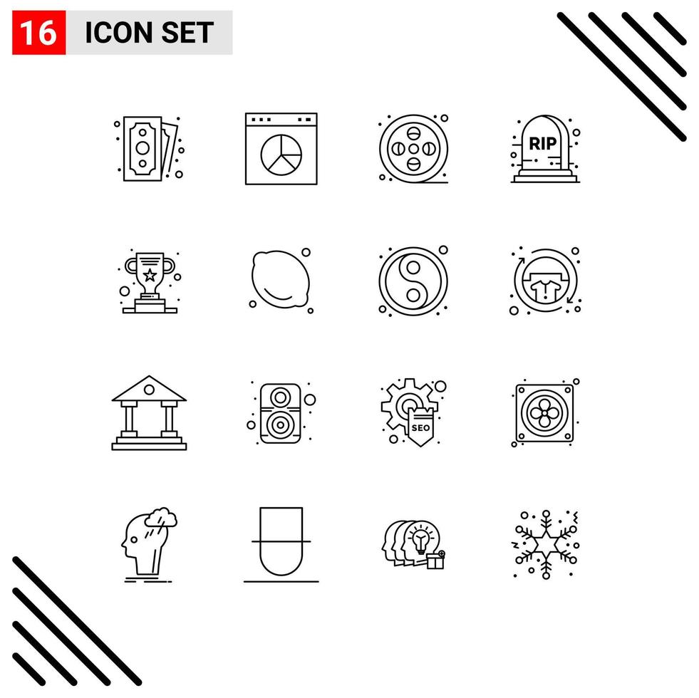 Pictogram Set of 16 Simple Outlines of trophy award real tombstone halloween Editable Vector Design Elements